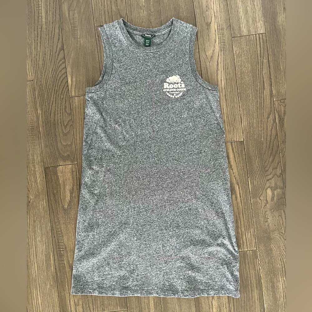 Roots Canada Sleeveless Tank Dress Womens Salt & Pepper Gray Chest Logo